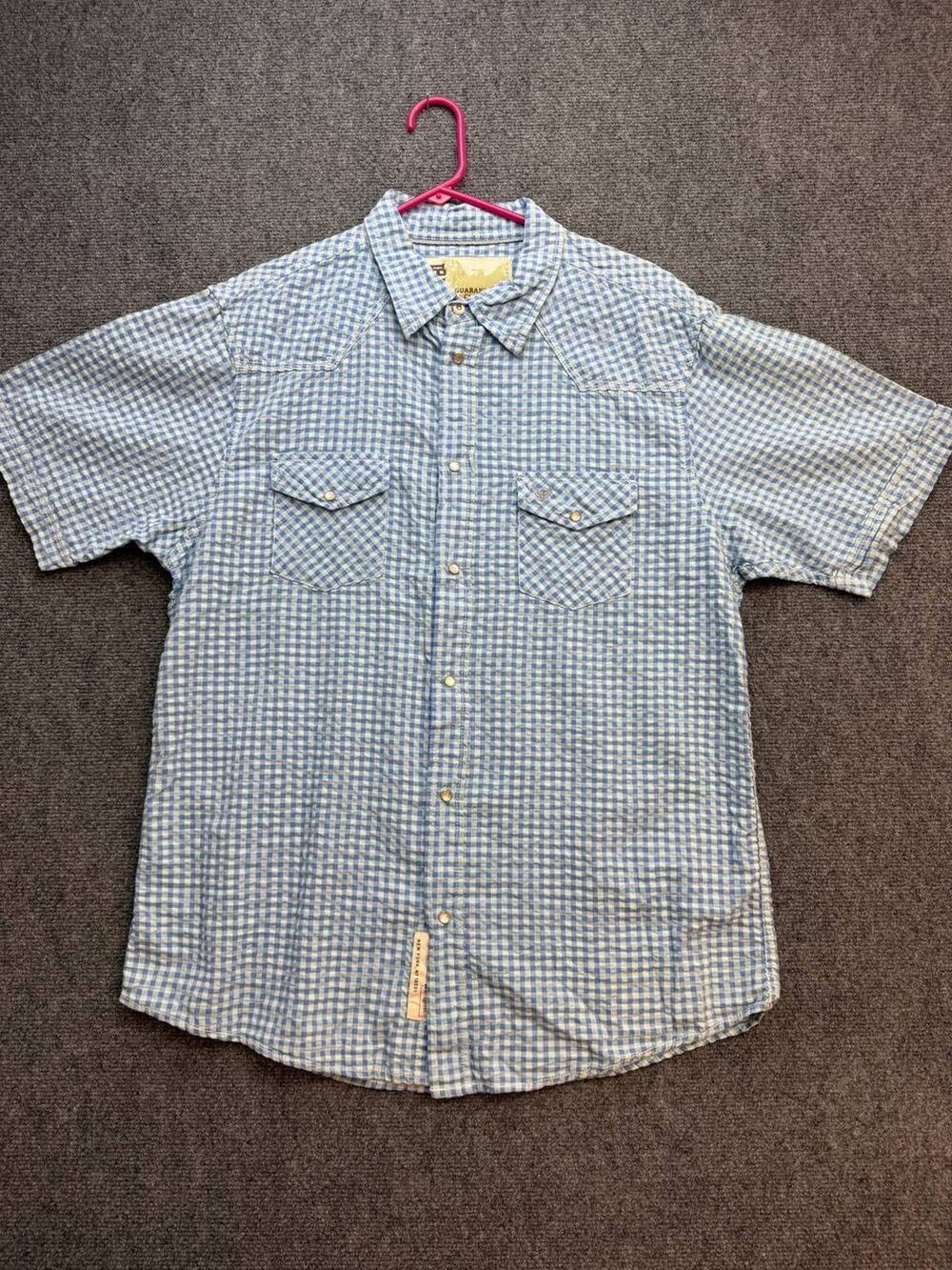Company 81 Mens XL Blue Green Gingham Pearl Snap Western Shirt Short Sleeve